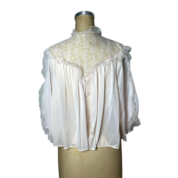 1950s/60s pink bed jacket with lace yoke front and back by Rogers Size M - Picture 3 of 9